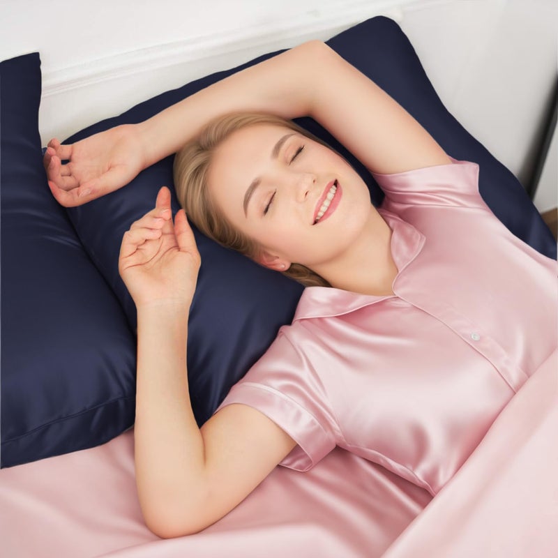 INSSL Silk Pillowcase for Women, Mulberry Silk Pillowcase for Hair and Skin and Stay Comfortable and Breathable During Sleep (Queen, Navy Blue) - Image 2